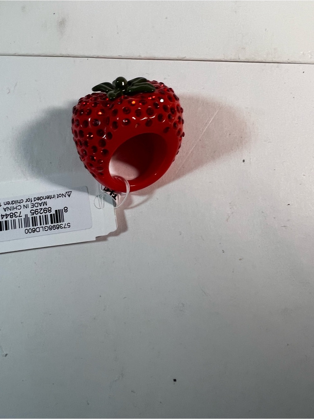 Betsey Johnson Red Strawberry Cocktail Ring with Green Leaf - Picture 10 of 10
